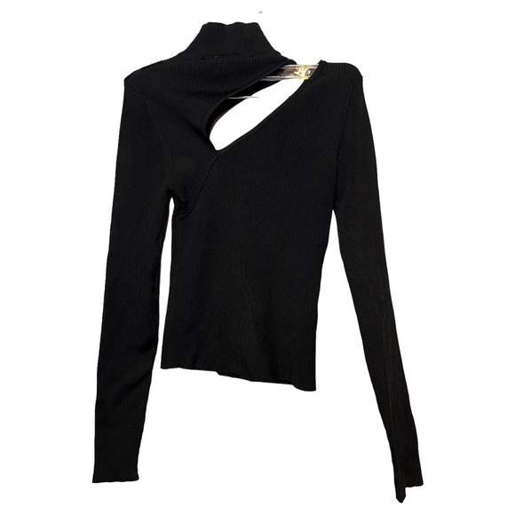 Zara Tops - Zara One Cold Shoulder With Gold Snap Mock Neck Black Size Small